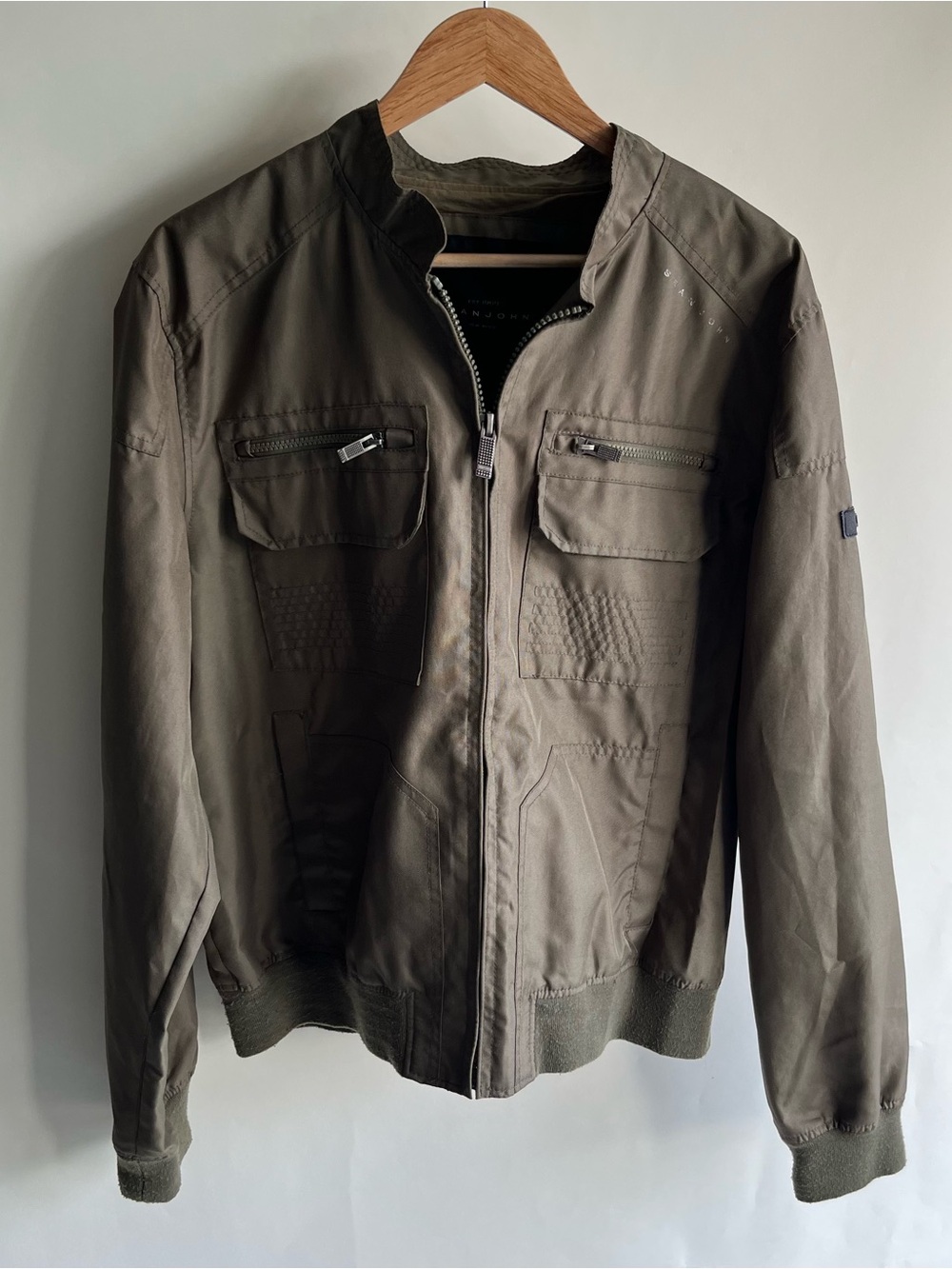 Sean John Utility Jacket Sz XL Mens Army Green Full Zip Collared Long Sleeve EUC